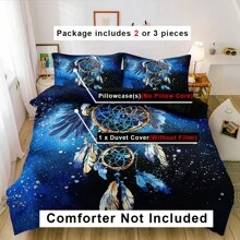 2/3件套波西米亚风3D印花被套套装，捕梦网床上用品套装，儿童及成人卧室装饰（尺寸：135x200厘米，含1个枕套） - 黑色 - 查看 3