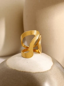 1pc 18K Gold Plated Stainless Steel Chunky Jewelry Ring, Gift Item