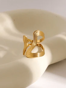 1pc 18K Gold Plated Stainless Steel Chunky Jewelry Ring, Gift Item