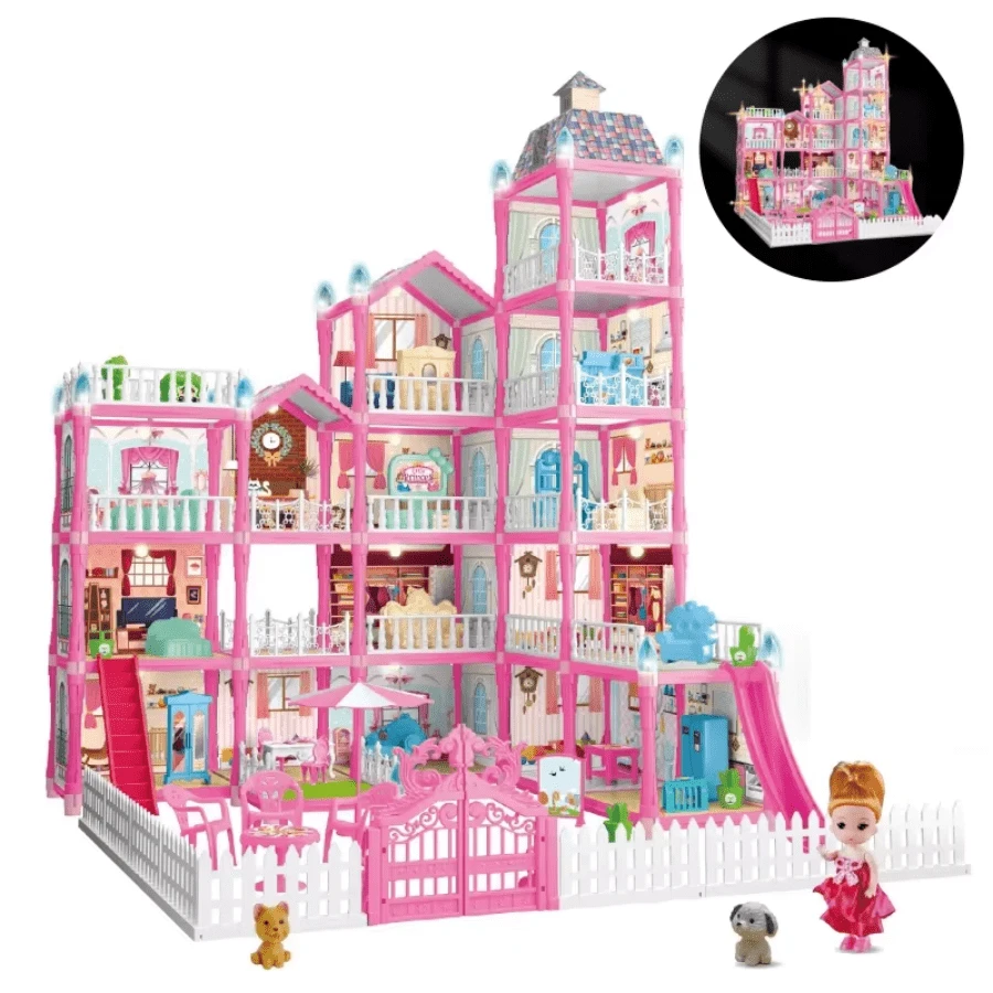 Minicasa De Muñecas Con Luz Y Música – Castillo Educativo De ABS De 17.5 Cm, Con Muebles Detallados, Ideal Para Niños De 3+ Años