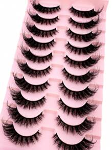 10 Pairs Of Natural Faux Mink Eyelashes, D Curl 3D Thick & Long Synthetic False Eyelash Strips, Cat Eye Style - màu đen - Xem 2