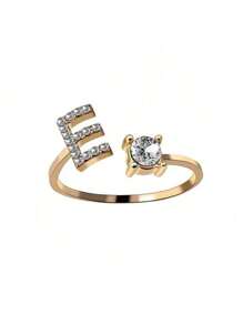 1 Stück modischer einstellbarer Ring mit 26 englischen Buchstaben Design aus kubischem Zirkonia, kreatives Geschenk für Frauen, Paar-Alltagsringe