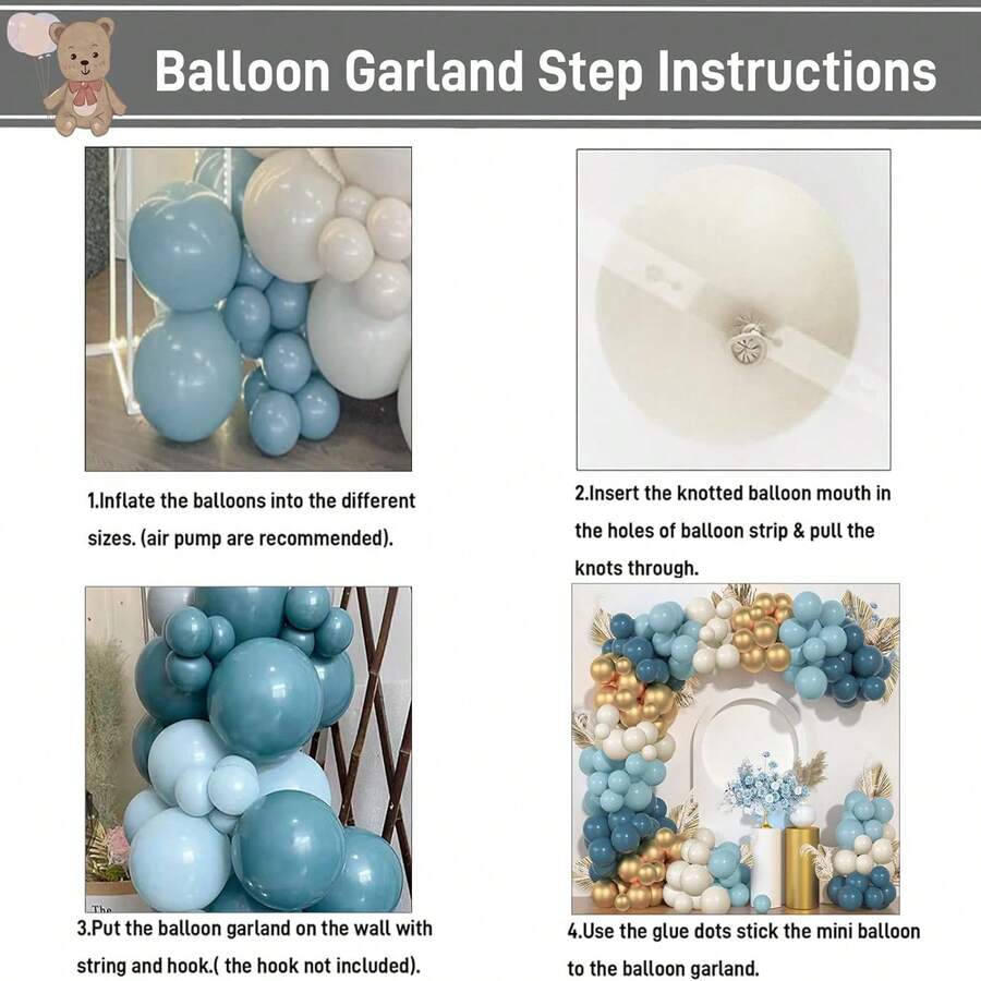 122Pcs Dusty Blue Gold Balloons Arch Garland Kit Retro Blue Nude Gold