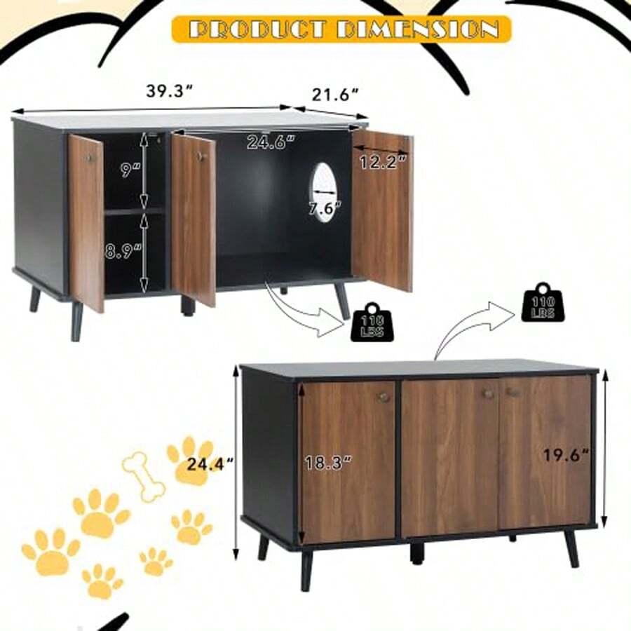 Cat Litter Box Enclosure, Wooden Cat Washroom Furniture With Hidden