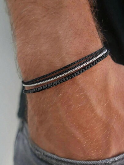 Set da 4 braccialetti in acciaio inossidabile a catena minimalisti per uomo, adatti per uso casual e fashionable quotidiano