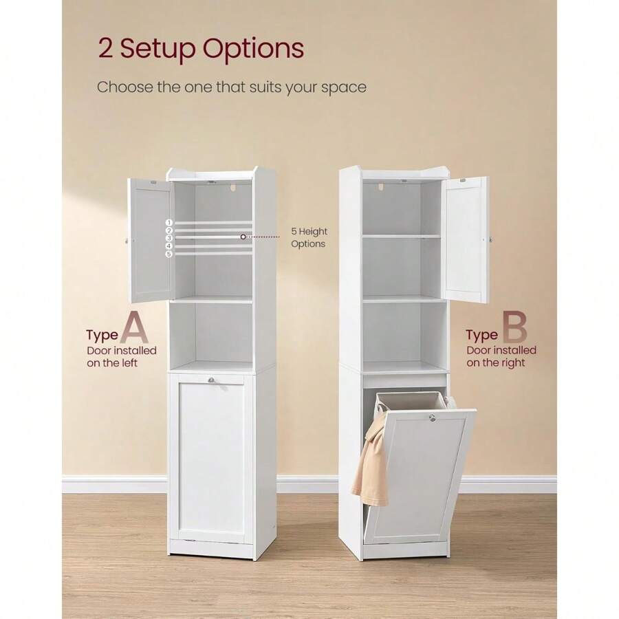 Tall Bathroom With Laundry Basket, Removable Laundry Basket