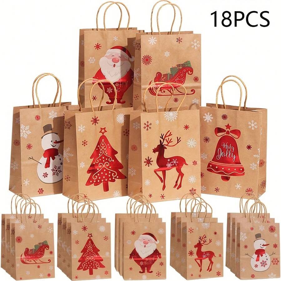 18PCS/20PCS/30PCS Túi quà Giáng sinh có hình ông già Noel, tuần lộc, người tuyết, người bánh gừng, thiết kế cây thông Noel - Túi quà Giáng sinh bằng giấy Kraft có quai xách - Túi mua sắm bán lẻ đa năng cho tiệc Giáng sinh, kẹo và quà tặng, tiệc cưới, tiệc sinh nhật và lễ kỷ niệm ngày lễ
