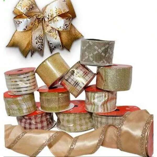 Conjunto de Fitas Natalinas 2 Fitas Para Árvores Laços Decoração de Natal Fita Aramada 3 metros