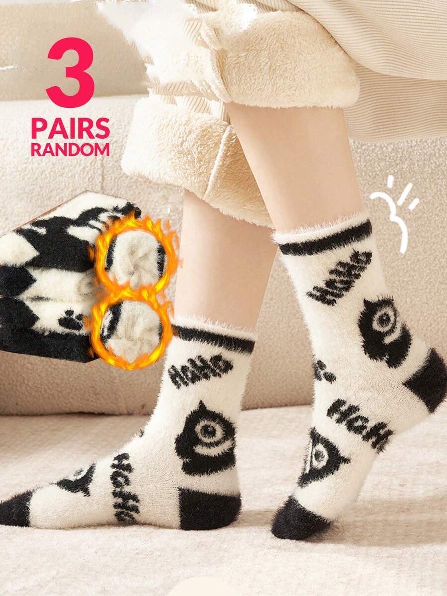 3 đôi tất lông xù dễ thương cho nữ mùa đông và mùa thu, Halloween Unic Csak Monster, màu sắc ngẫu nhiên - Nhiều màu - Xem 1