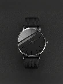 4pcs/Set Fashionable Men's Black Round Face Casual Alloy Quartz Analog Watch, Necklace, Ring Jewelry Set