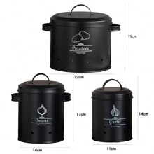 Vorratsdosen, 3er-Set, KücheAufbewahrung & Organisation, mit belüfteten Vorratsbehältern, Vorratsdose mit Deckel für Kartoffeln, Zwiebeln & Knoblauch