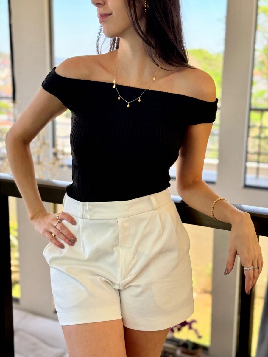 SUMMER OFF-THE-SHOULDER TANK TOP KNITTED MODAL NEW COLLECTION - Negro - Ver 1