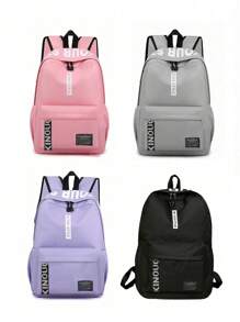 1 件背包钱包休闲学院风时尚书包纯色尼龙书包配有可调节肩带和肩带可合并背包钱包轻便便携式拉链背包适合女孩、男孩、大学生、户外、郊游、旅行、学校、初中、高中和高中 - 粉色 - 查看 1