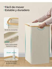 SONGMICS Cesto de Ropa Sucia con Tapa, Gran Cesta Colada de 2 Secciones, 130 L, Forro de Malla Extraíble, Tejido Oxford, Asas Bambú, Plegable, 52 x 38,5 x 70,5 cm, Blanco Crema - lechoso - Ver 4