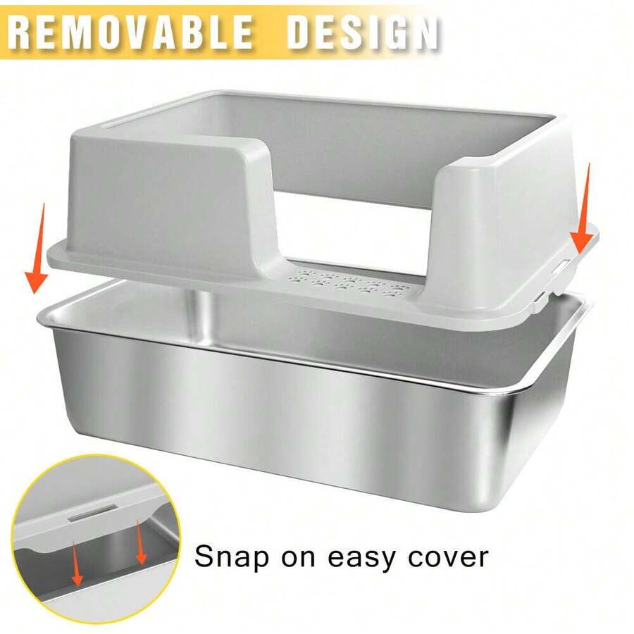 Stainless Steel Litter Box With Lid, Extra Large Littter Box With Mat