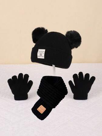 3 件/1 件儿童针织保暖帽子 & 手套 & 围巾套装 适合冬季