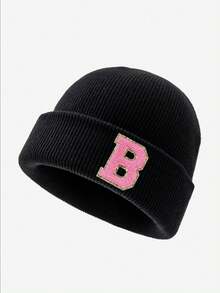 1pc 字母儿童针织帽，时尚百搭，柔软温暖，适合男孩女孩秋冬日常户外搭配。 - 黑色 - 查看 26