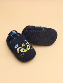 1 Đôi giày đế chống trượt mềm mại thoải mái thêu họa tiết hoạt hình dành cho trẻ mới biết đi, phù hợp cho trẻ sơ sinh tập đi và bé trai/bé gái tập bò - Xanh đậm - Xem 6