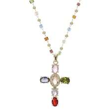 CIREY 复古多层项链，彩色锆石十字链和心形吊坠项链，可爱奢华的不对称设计 - 黃金色 - 查看 13