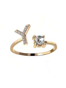 1 Stück modischer einstellbarer Ring mit 26 englischen Buchstaben Design aus kubischem Zirkonia, kreatives Geschenk für Frauen, Paar-Alltagsringe