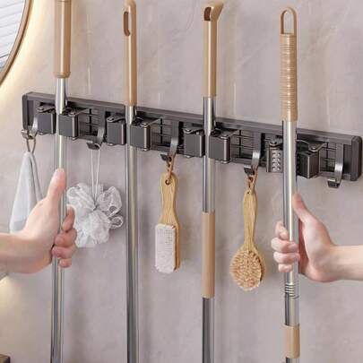 Sturdy, Space-Saving Heavy Duty Metal Mop & Broom Holder With Adjustable Hook - Wall-Mounted Organizer For Home, Kitchen, Garden, Laundry, Garage - Durable Storage Solution For Tools & Equipment, Shelves