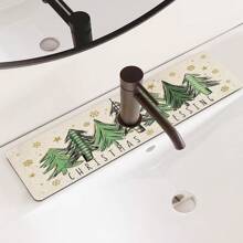 1pc Super Absorbent Christmas Tree Pattern Country Drying Pad, Very Suitable For Home Decoration And Bathroom, Faucet Absorbent Pad, Bathroom Faucet Splash Pad, Moisture-Proof Anti-Slip Faucet Pad, Kitchen Countertop.