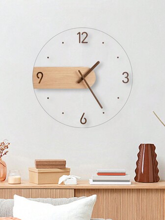 1pc, Luxury Designer Acrylic Wooden Wall Clock - Silent Sweep Movement, Punch-Free, Battery Operated, Easy To Read, Modern Decorative Timepiece For Bedroom And Living Room,Home Decor ,Room Decor Gifts Birthday Graduation Clock Wall Bedroom Decor Dormitory Decor Back To School