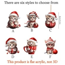 1 pièce Décoration de chat mignon plat 2D, décoration de Noël en acrylique à suspendre, décoration de fenêtre d'arbre de Noël, décoration de Noël suspendue
