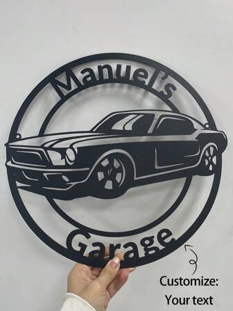 2pcs Customized Personalized Line Hollow Metal Iron Art Hanging Decoration, Wall-Mounted Craft Pendant Design, Garage Metal Sign, Automotive Logo, Workshop Decor, Garage Decor, Personalized Garage Sign, Men's Cave, Mechanical Gift, Automotive Name Logo, Gift For Dad Gifts Birthday Graduation,Festive Calendar