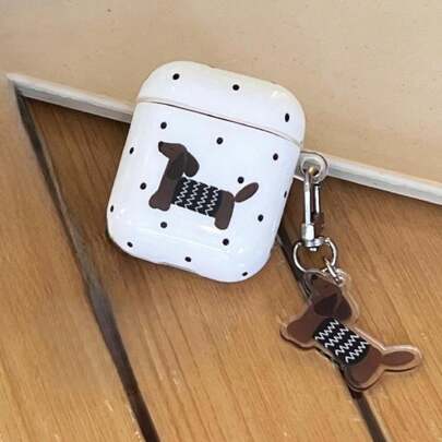 Apple White & Black Polka Dot Dachshund Dog Dual Layer IMD hörlursfodral + Dachshund Dog Tag, kompatibel med Airpods Pro2/AirPods Pro/AirPods3/AirPods2/AirPods4