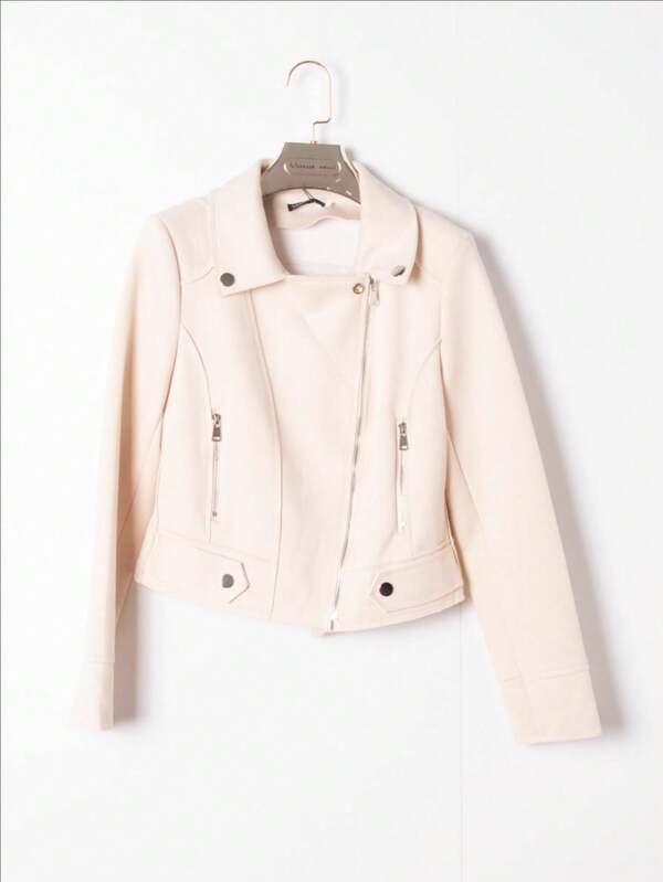 Damen kurze, anliegende Lederjacke, schlank geschnitten für Frühling und Herbst