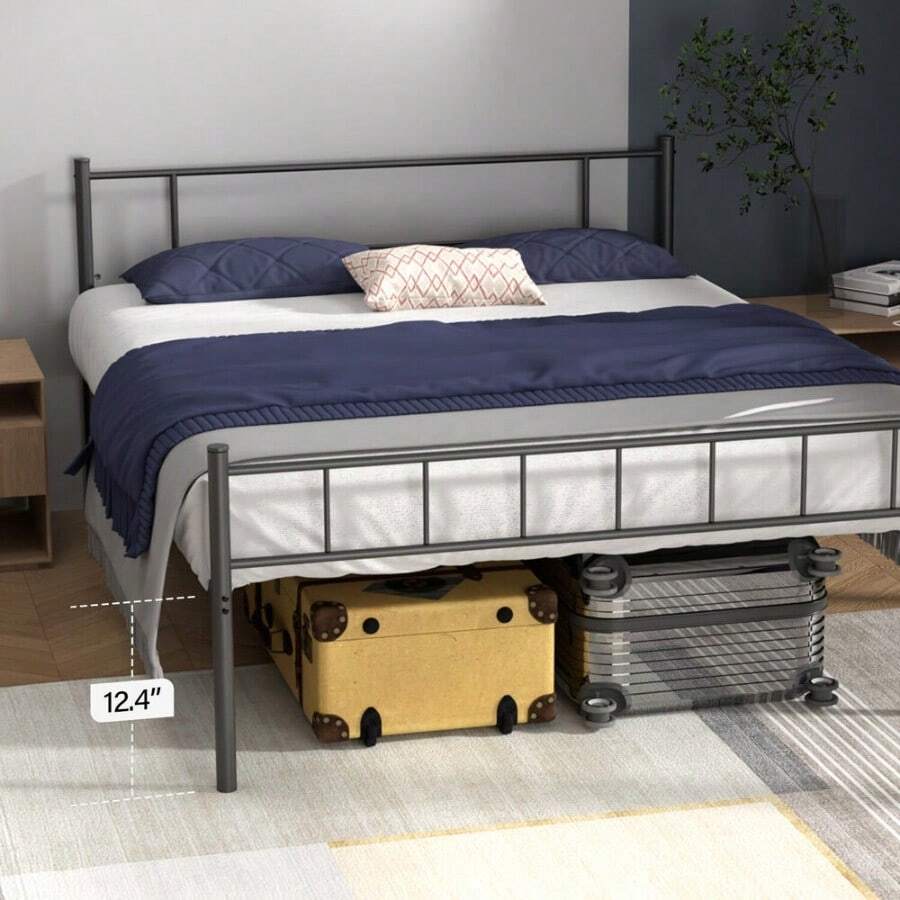 Metal Platform Bed Frame Mattress Foundation HeavyDuty Steel Slat