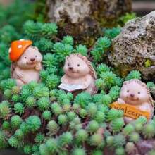 3pcs Cute Reading Hedgehog Resin Ornaments, Suitable For Succulents Plant Pot Decoration, Miniature Fairy Garden Accents, Stress Relief & Therapeutic