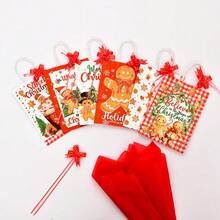 6/12 件红色圣诞礼品袋套装（含衬纸），可爱泰迪熊牛皮纸袋，适用于派对糖果、饼干、甜点、烘焙、咖啡、奶茶、外卖包装 - 紅色 - 查看 3