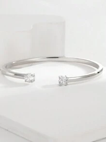 Charm-In 1pc Silver-Color Bangle With Embedded Cubic Zirconia Stones - Silver - View 2