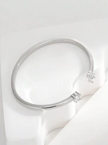 Charm-In 1pc Silver-Color Bangle With Embedded Cubic Zirconia Stones - Silver - View 3