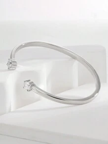 Charm-In 1pc Silver-Color Bangle With Embedded Cubic Zirconia Stones - Silver - View 1