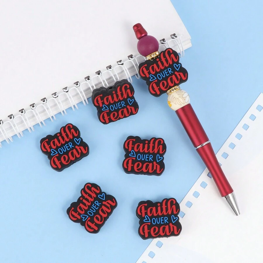 8 件/套“Faith”字母硅胶 Focak 珠，黑色背景红色文字，适用于钥匙扣、串珠、钢笔和其他 DIY 配件、散装珠宝制作手链项链手工艺品 - 矽膠焦點珠 - 查看 1