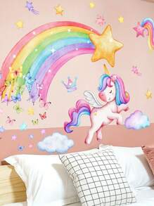 3 sztuki kreatywnych naklejek ściennych, samoprzylepne naklejki ścienne z motywem tęczowego jednorożca i motyla, naklejki ścienne do sypialni, salonu, werandy, naklejki usuwalne, naklejki ścienne, naklejki, naklejka ścienna, naklejka winylowa do dekoracji domu, wiosenne dekoracje odświeżające dom, naklejki dekoracyjne Rama, prezenty urodzinowe, ukończenie szkoły