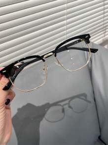 1 buc. Ochelari de inginerie retro cu jumătate de cadru pentru bărbați, cu ramă neagră pentru student în artă, fără machiaj, oglindă plată de 0 grade, ochelari de citit pentru produse electronice, potriviti pentru birou PC, viața de zi cu zi, ochelari de lectură, călătorii, petreceri etc.