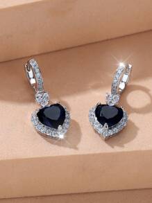 A Beautiful Silver Ocean Heart Shape With Rhinestone Unique Earrings For Ladies' Dating And Wedding Decoration Gift Valentines - Red - View 2