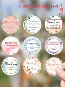 35pc Customized Circular Wedding Stickers, Personalized Circular Label Stickers, Customized Name, Date, Thank You Stickers, Personalized Design Wedding Labels, Wedding Specific Customized Stickers