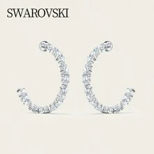 Swarovski Women's White Circular Perforated Earrings, Elegant Jewelry For Daily Wear And Holiday Gifts (TENNIS DLXMC:PE HOOP CZWH/RHS 5562128)