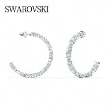 Swarovski Women's White Circular Perforated Earrings, Elegant Jewelry For Daily Wear And Holiday Gifts (TENNIS DLXMC:PE HOOP CZWH/RHS 5562128)