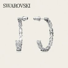 Swarovski Women's White Circular Perforated Earrings, Elegant Jewelry For Daily Wear And Holiday Gifts (TENNIS DLXMC:PE HOOP CZWH/RHS 5562128)