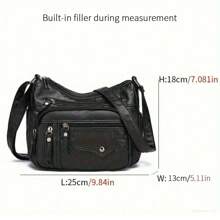 时尚多拉链斜挎包，柔软真皮单肩手提包，女士多口袋手提包 - 彩色 - 查看 12