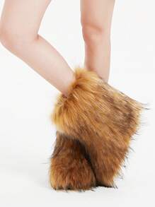 Winter Flat Heel High Top Boots With Thickened Furry Lining, Round Toe Mid-Calf Snow Boots With Deep Mouth Design For Keeping Warm