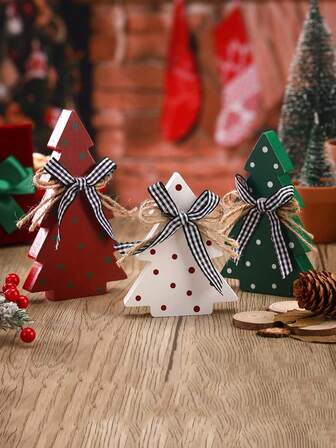 3pcs/Set Rustic Wood Table Christmas Trees Centerpiece For Table - Polka Dot Farmhouse Decor