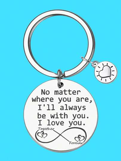 1 قطعة سلسلة مفاتيح من الفولاذ المقاوم للصدأ بشكل قلب مزخرف بشعار "لا يهم أين أنت، سأكون معك دائمًا، أحبك إلى الأبد، معًا أفضل" بنمط لانهائي القلوب، هدية عيد الحب، عيد الميلاد، ، رأس السنة للزوجة/الزوج/الصديقة/الصديق، بتصميم أنيق مناسب للسيارة والحقيبة