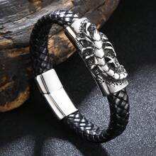 SeuSuk 1pc Men's Classic Fashion Scorpion Braided PU Leather Bracelet, Daily Jewelry Accessory Gift